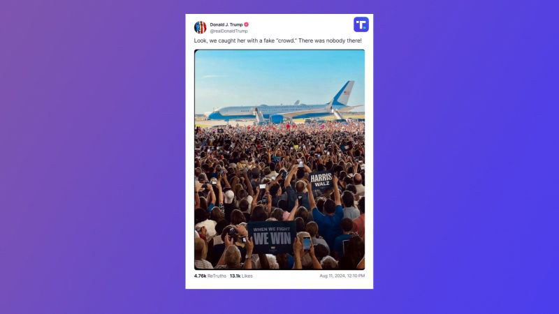 Trump falsely claims Harris campaign photo was created with AITrump falsely claims Harris campaign photo was created with AI 