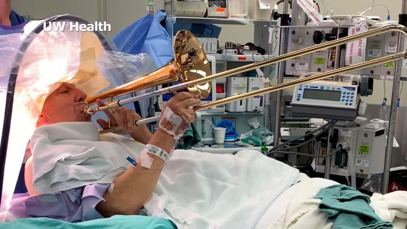 Man plays trombone during brain surgeryMan plays trombone during brain surgery 